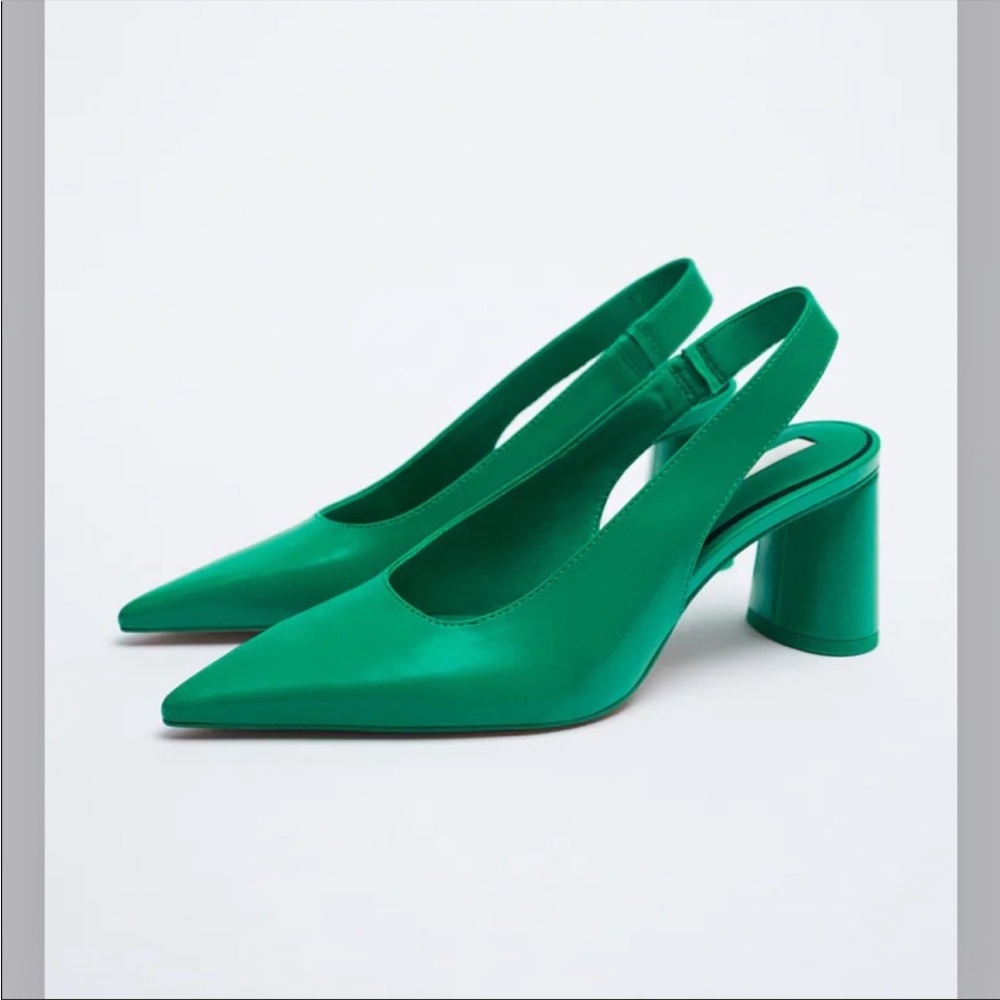 CLOSET CLEAR OUT! Offers welcome NWT Zara Green Block Heel Sling Backs